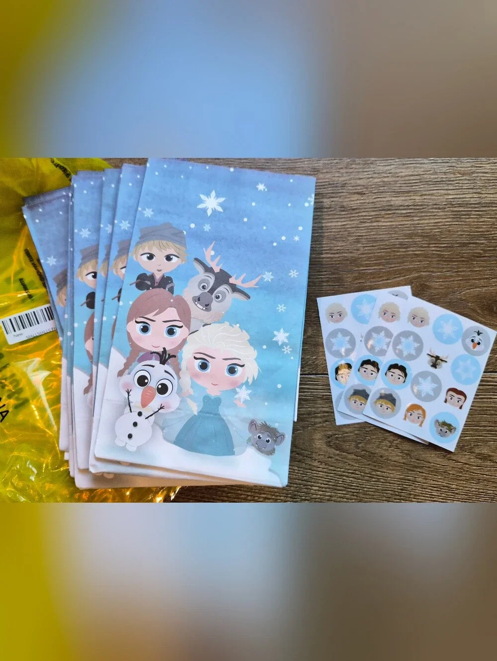 NEW! Frozen-Themed Blue Party Favor Bags with Sticker Sheets